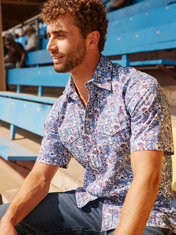 akvareļa violeta 20 reižu konkurētspējīgs moderna komforta krekls ar īsām piedurknēm rietumu apdruku vīriešiem apģērbs Wrangler BFNTB504